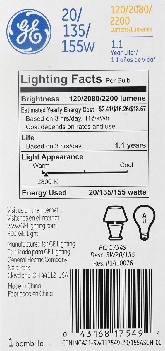 slide 8 of 9, GE Soft White 3way Buld, 1 ct