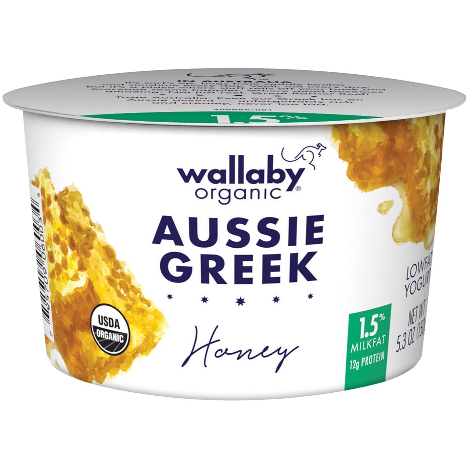 slide 1 of 3, Wallaby Organic Greek Low Fat With Honey Yogurt, 5.3 oz