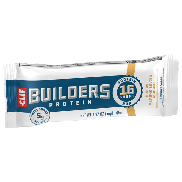 slide 1 of 1, CLIF Builders CLIF BUILDERS Crispy Almond Salted Caramel Protein Bar with Reduced Sugar, Gluten Free - 1.97 oz., 1.97 oz