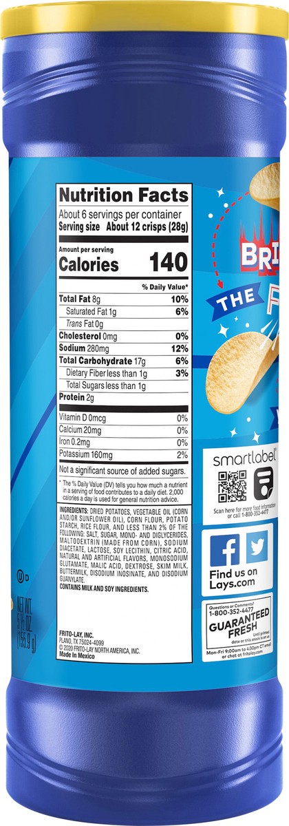 slide 5 of 5, Lay's Stax Potato Crisps Salt & Vinegar Naturally & Artificially Flavored 5 1/2 Oz, 5.5 oz