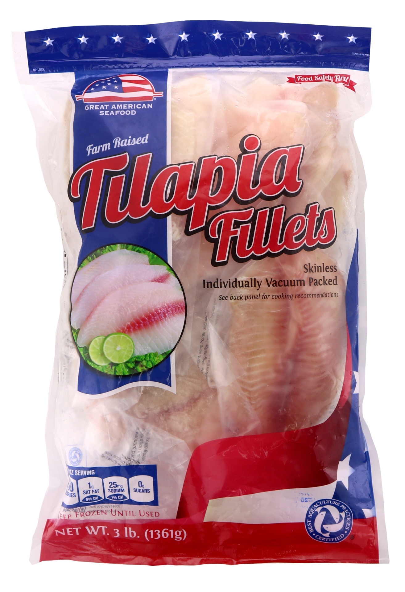 slide 1 of 1, Great American Seafood Tilapia Fillets, 3 lb