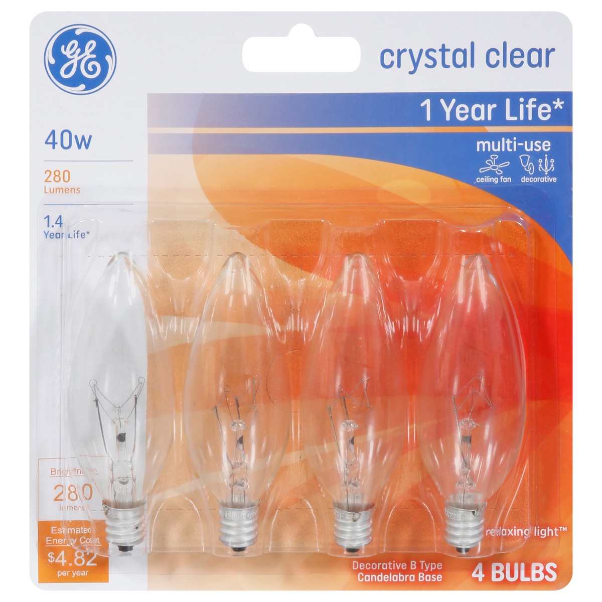 slide 1 of 7, GE 40 Watt Crystal Clear Light Bulb 4 ea, 4 ct