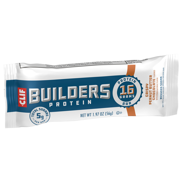 slide 1 of 1, CLIF Builders CLIF BUILDERS Crispy Peanut Butter Chocolate Flavored Protein Bar with Reduced Sugar, Gluten Free - 1.97 oz., 1.97 oz