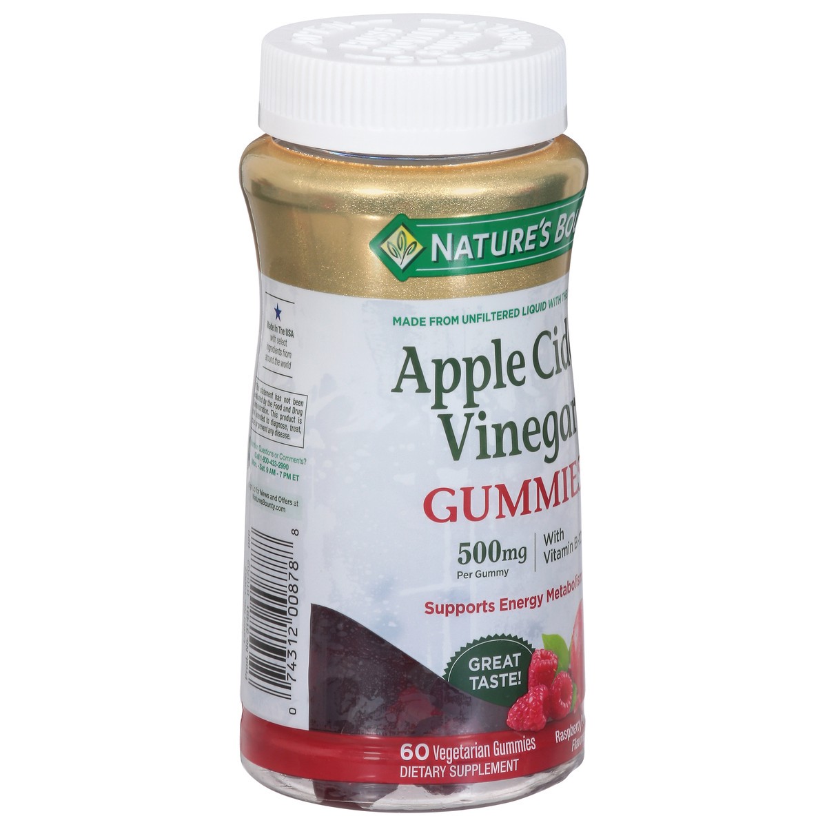 slide 9 of 9, Nature's Bounty Apple Cider Vinegar Gummies Dietary Supplement, Raspberry Pomegranate Flavor, 500 Mg, 60 Count, 60 ct