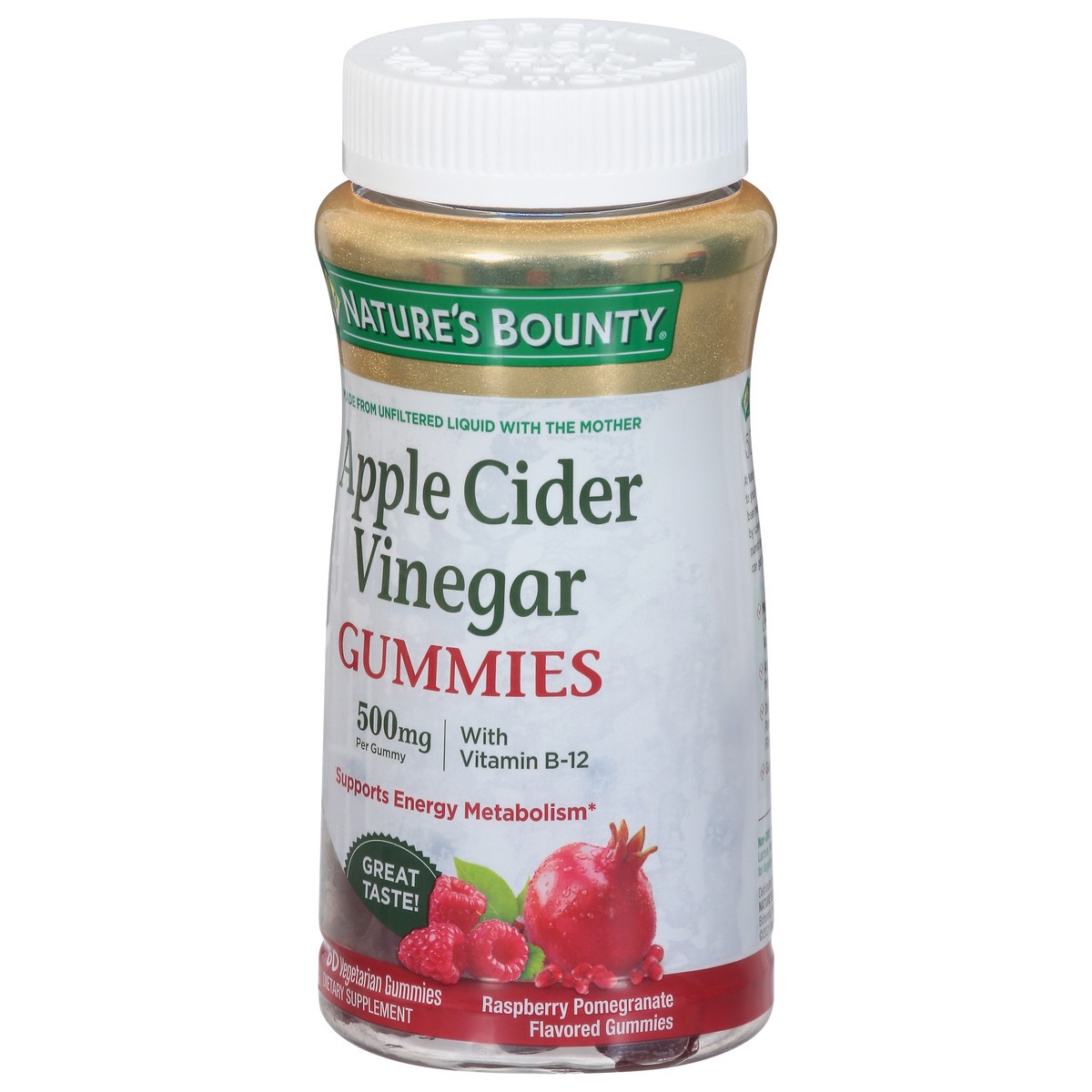 slide 7 of 9, Nature's Bounty Apple Cider Vinegar Gummies Dietary Supplement, Raspberry Pomegranate Flavor, 500 Mg, 60 Count, 60 ct