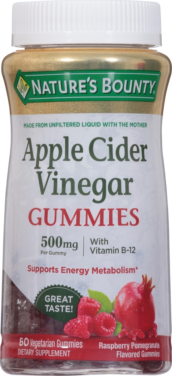 slide 4 of 9, Nature's Bounty Apple Cider Vinegar Gummies Dietary Supplement, Raspberry Pomegranate Flavor, 500 Mg, 60 Count, 60 ct