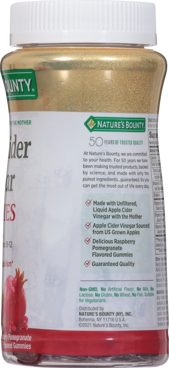 slide 6 of 9, Nature's Bounty Apple Cider Vinegar Gummies Dietary Supplement, Raspberry Pomegranate Flavor, 500 Mg, 60 Count, 60 ct