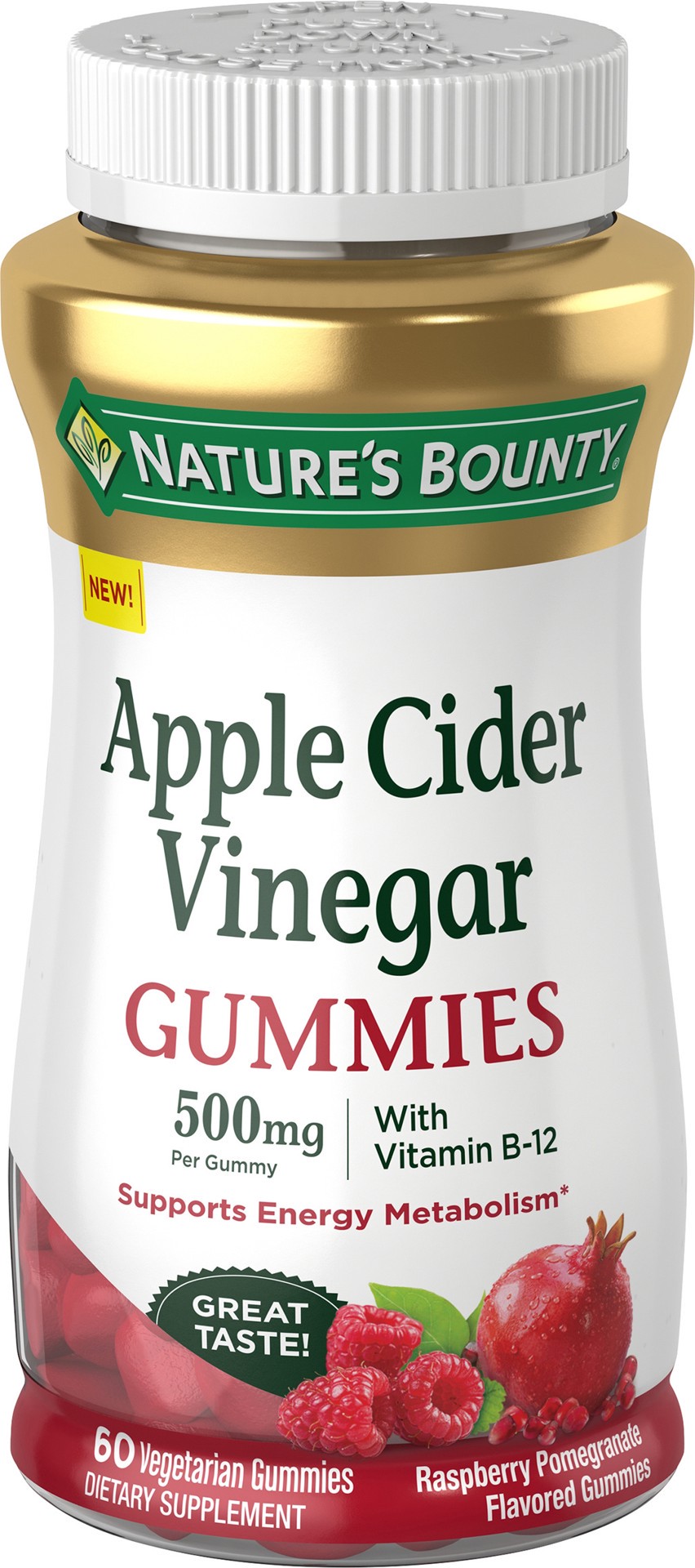 slide 1 of 9, Nature's Bounty Apple Cider Vinegar Gummies Dietary Supplement, Raspberry Pomegranate Flavor, 500 Mg, 60 Count, 60 ct