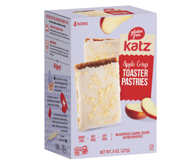 slide 1 of 1, Katz Gluten Free Apple Crisp Toaster Pastries, 4 Pack, 8 oz