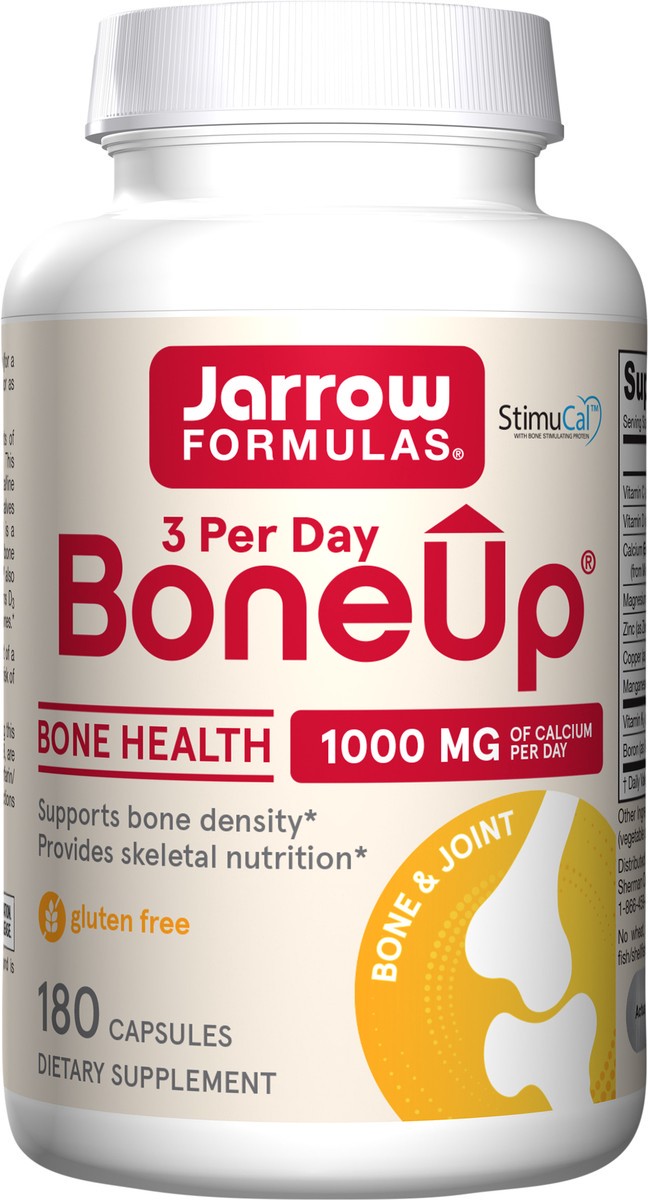 slide 2 of 4, Jarrow Formulas BoneUp Three Per Day - 180 Capsules - Micronutrient Formula for Bone Health - Includes Natural Sources of Vitamin D3, Vitamin K2 (as MK-7) & Calcium - 60 Servings, 180 ct