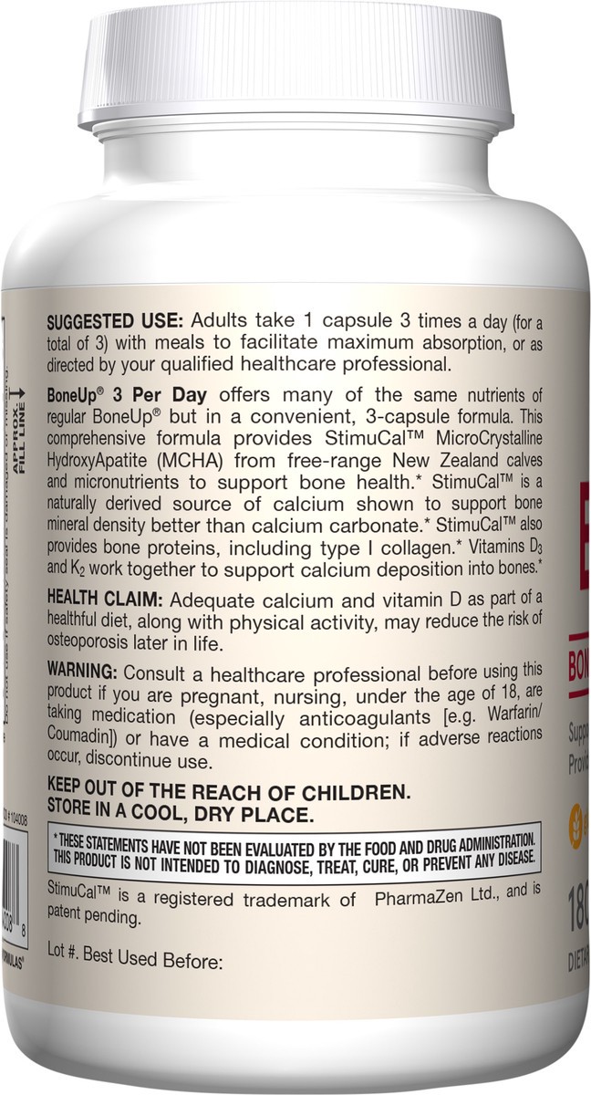 slide 4 of 4, Jarrow Formulas BoneUp Three Per Day - 180 Capsules - Micronutrient Formula for Bone Health - Includes Natural Sources of Vitamin D3, Vitamin K2 (as MK-7) & Calcium - 60 Servings, 180 ct