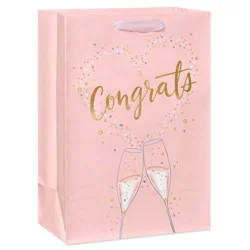 American Greetings Champagne Glasses Medium Pink Wedding & Engagement Gift Bag