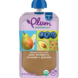Plum Organics Stage 2 Organic Baby Food Pear, Blueberry, Avocado + Granola 3.5oz Pch