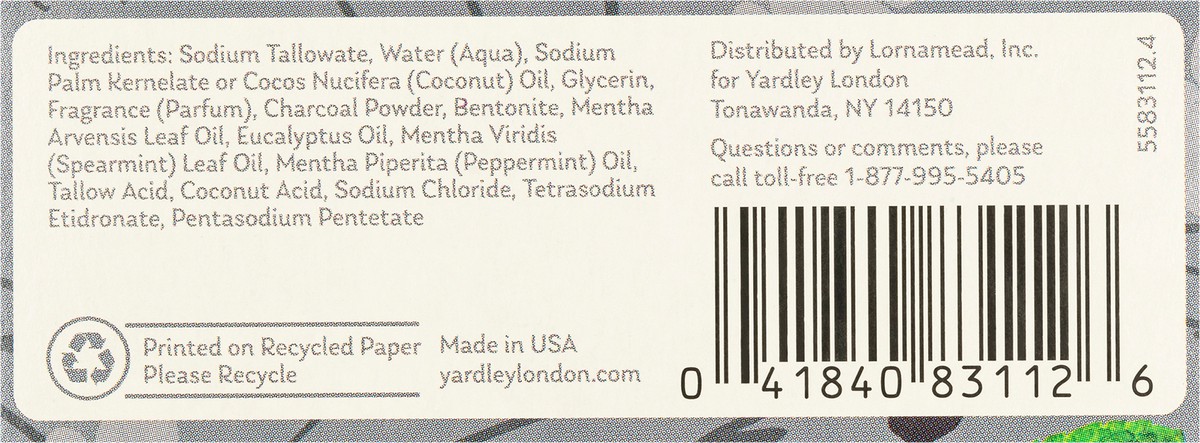 slide 8 of 12, Yardley London Nourishing Bath Soap Bar Activated Charcoal, with Bentonite Clay to Help Cleanse & Purify Skin, 4.0 oz Bath Bar, 1 Soap Bar, 4 oz