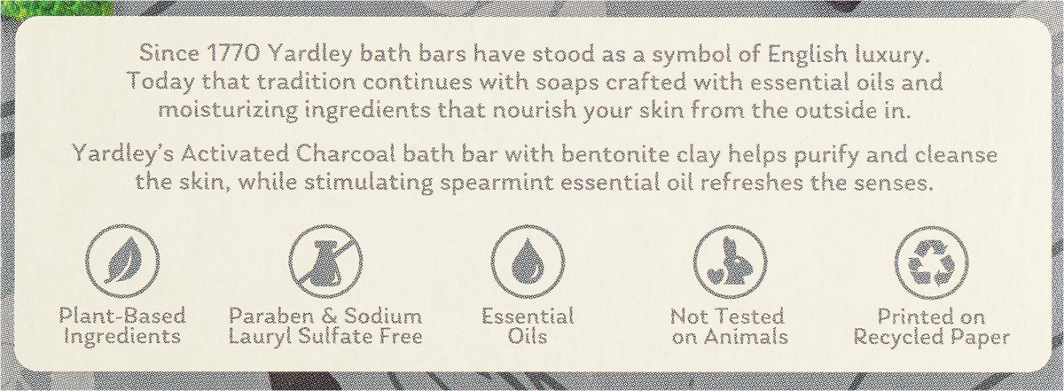slide 11 of 12, Yardley London Nourishing Bath Soap Bar Activated Charcoal, with Bentonite Clay to Help Cleanse & Purify Skin, 4.0 oz Bath Bar, 1 Soap Bar, 4 oz