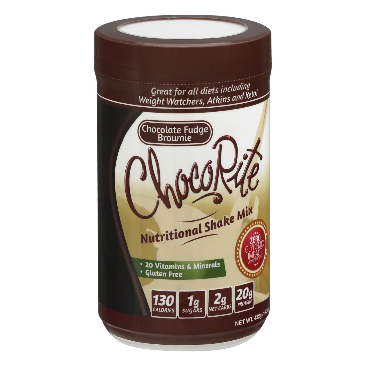 slide 9 of 13, ChocoRite Chocolate Fudge Brownie Nutritional Shake Mix 432 g, 14.7 oz