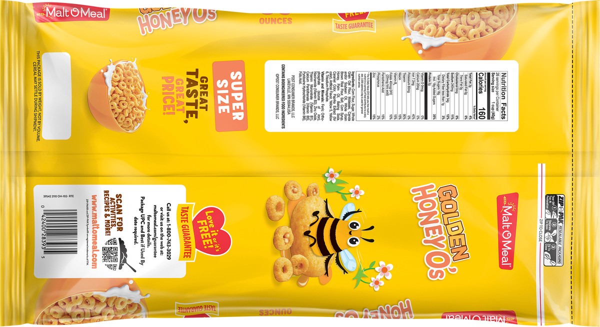 slide 4 of 7, Post Malt-O-Meal Golden Honey O's Breakfast Cereal, 36 OZ Bag, 36 oz