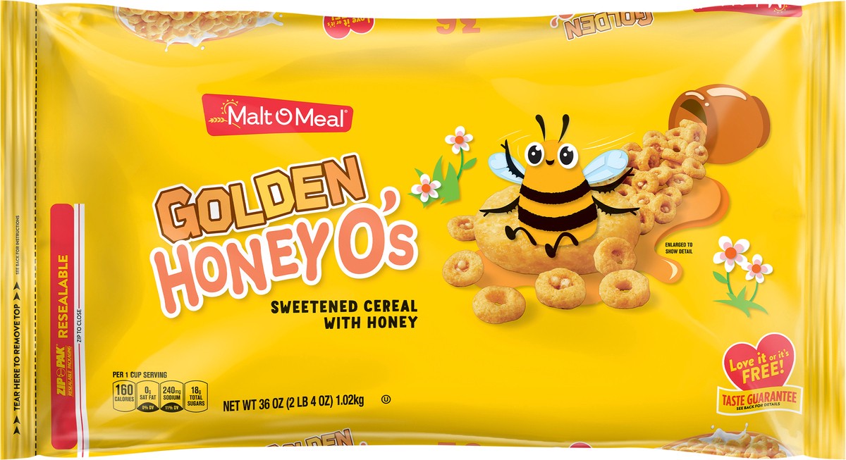 slide 6 of 7, Post Malt-O-Meal Golden Honey O's Breakfast Cereal, 36 OZ Bag, 36 oz