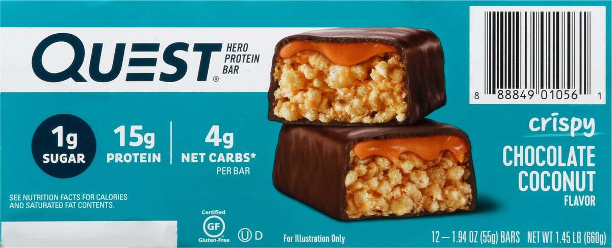 slide 8 of 14, Quest Crispy Chocolate Coconut Flavor Hero Protein Bar 12 - 1.94 oz Bars, 12 ct