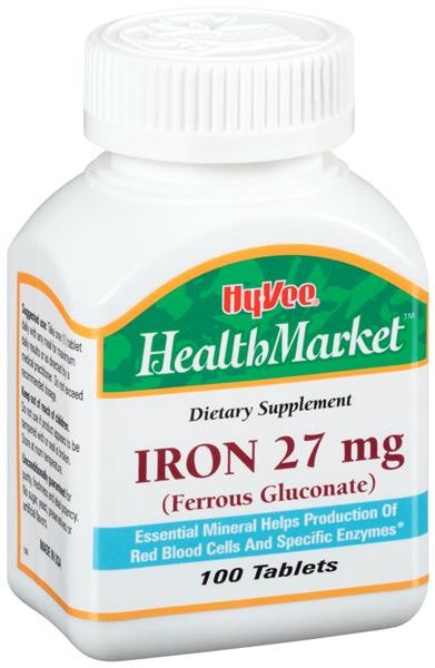 slide 1 of 1, Hy-Vee HealthMarket Iron 27 mg Dietary Supplement Tablets, 100 ct