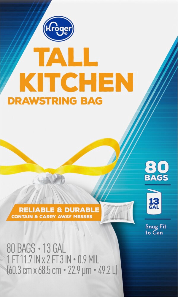 slide 4 of 4, Kroger Tall Kitchen Drawstring Bag, 80 ct; 13 gal