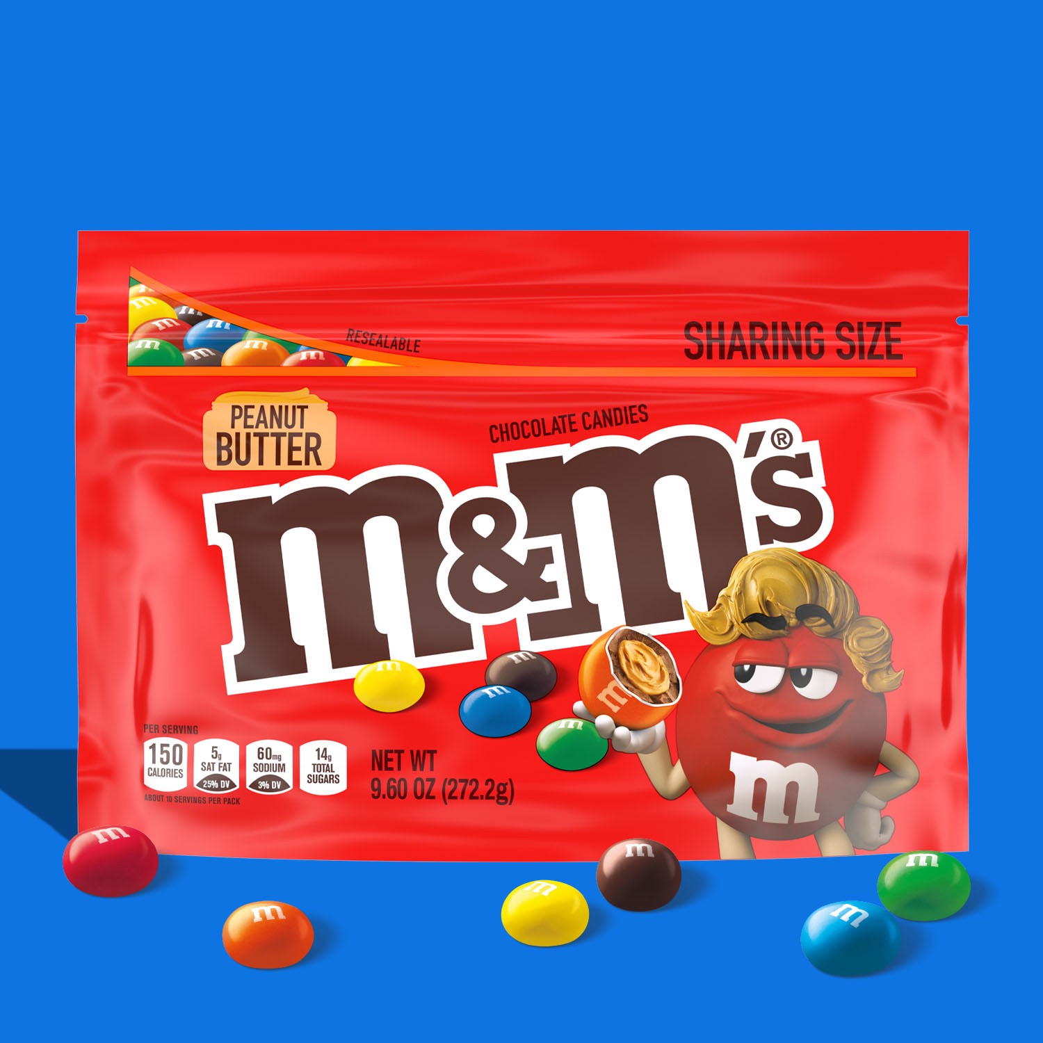 slide 3 of 8, M&M's Peanut Butter Milk Chocolate Candy, Sharing Size, 9.6 oz Bag, 9.6 oz
