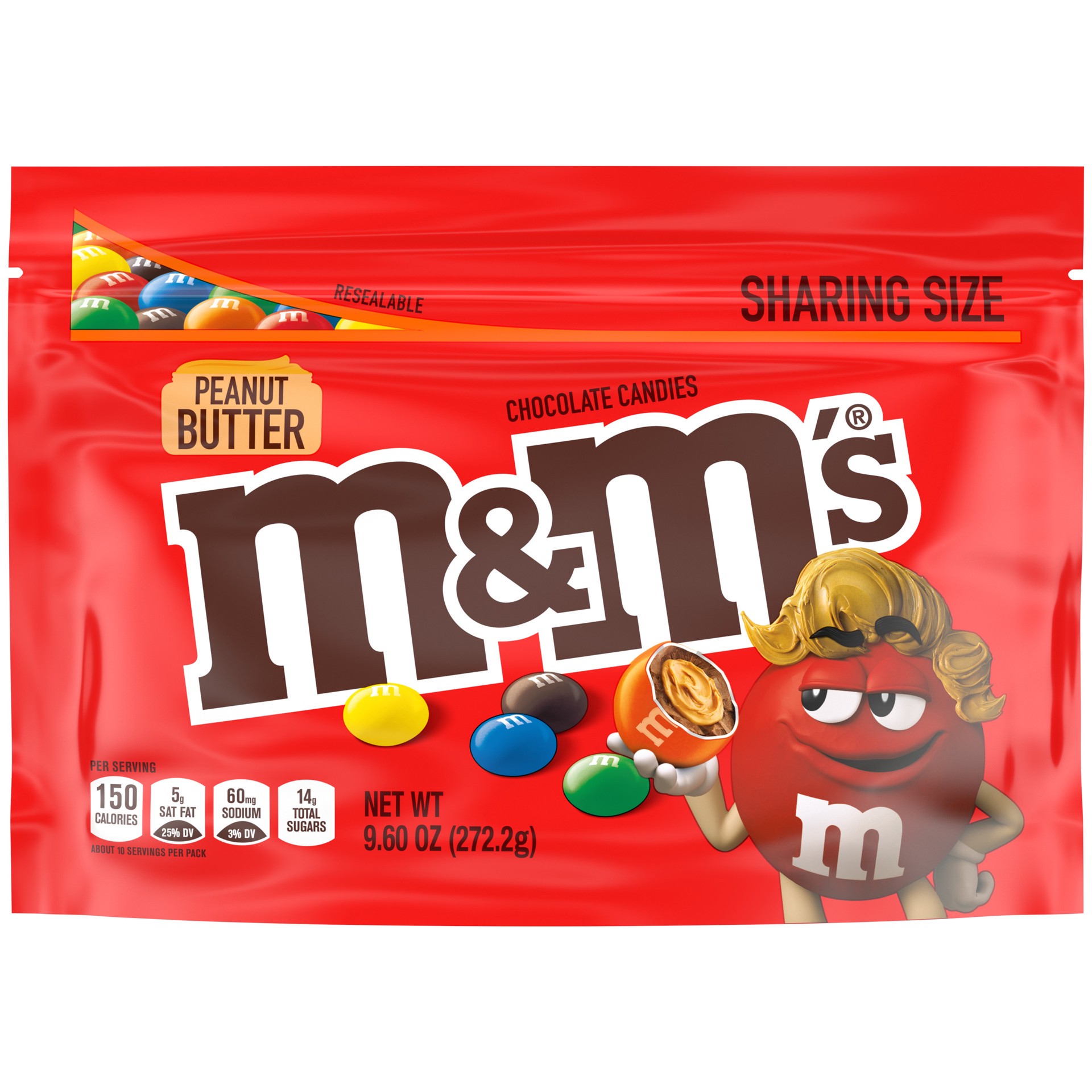 slide 1 of 8, M&M's Peanut Butter Milk Chocolate Candy, Sharing Size, 9.6 oz Bag, 9.6 oz