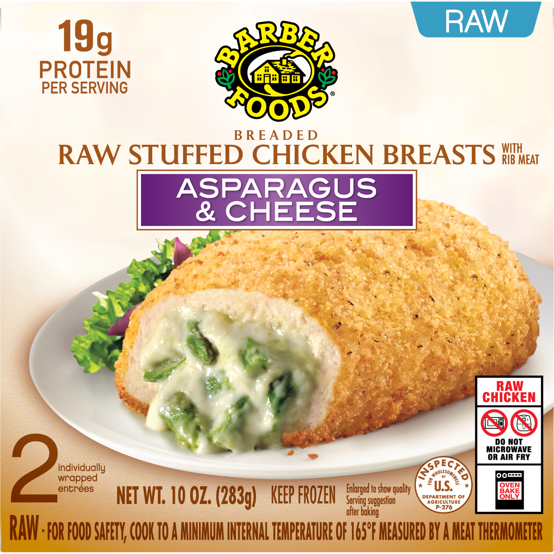 slide 1 of 10, Barber Foods Stuffed Chicken Breasts Asparagus Cheese, 2 Count, 283.50 g