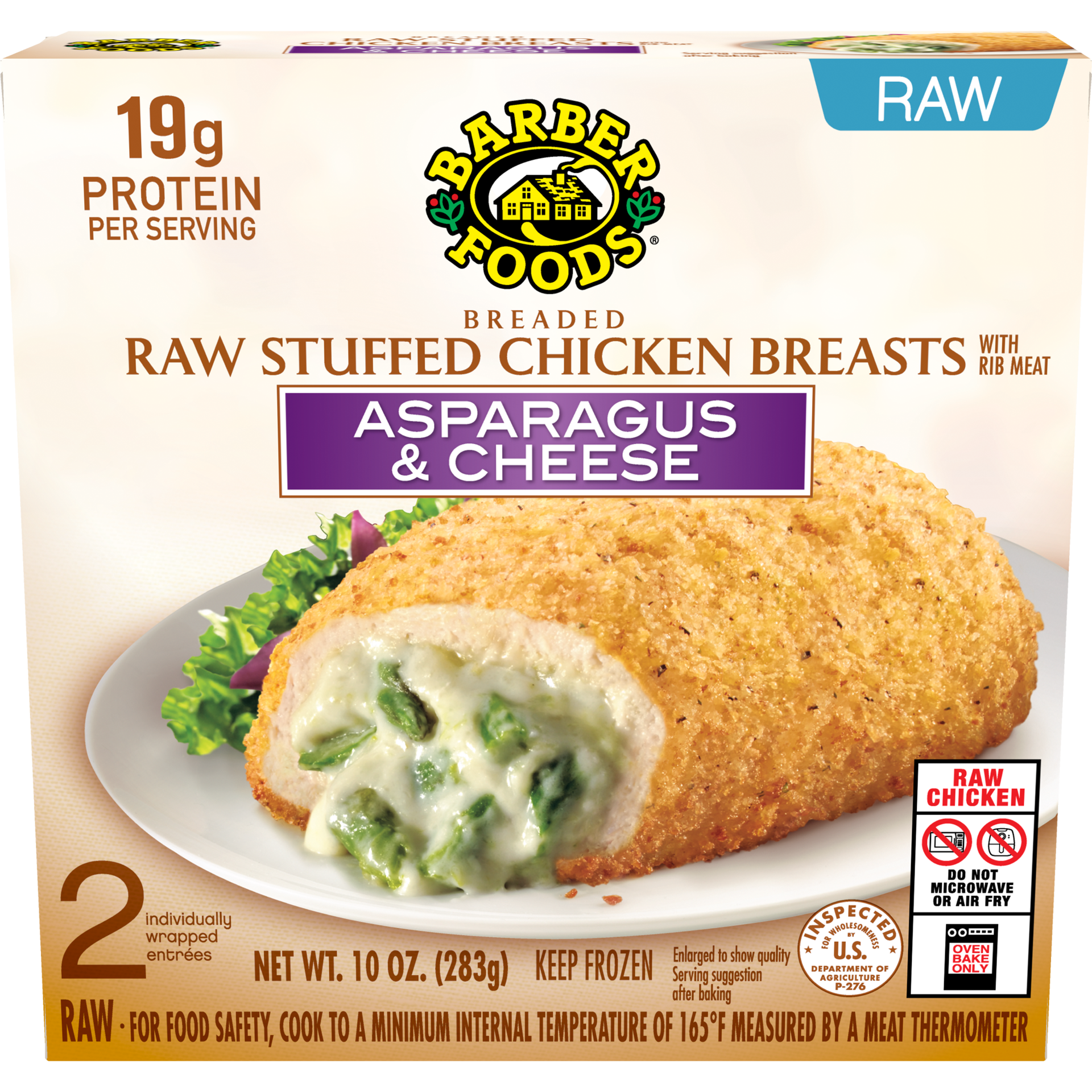 slide 1 of 10, Barber Foods Stuffed Chicken Breasts Asparagus Cheese, 2 Count, 283.50 g