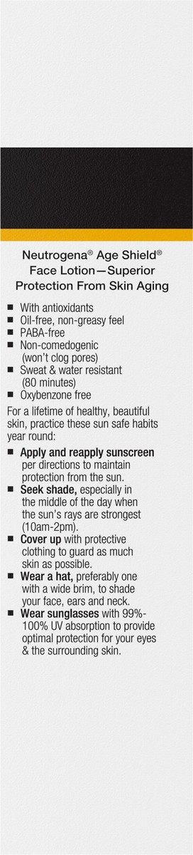 slide 10 of 15, Neutrogena Age Shield Face Oil-Free Sunscreen Lotion with Broad Spectrum SPF 70, Non-Comedogenic Moisturizing Sunscreen to Help Prevent Signs of Aging, PABA-Free, 3 fl. oz, 3 fl oz