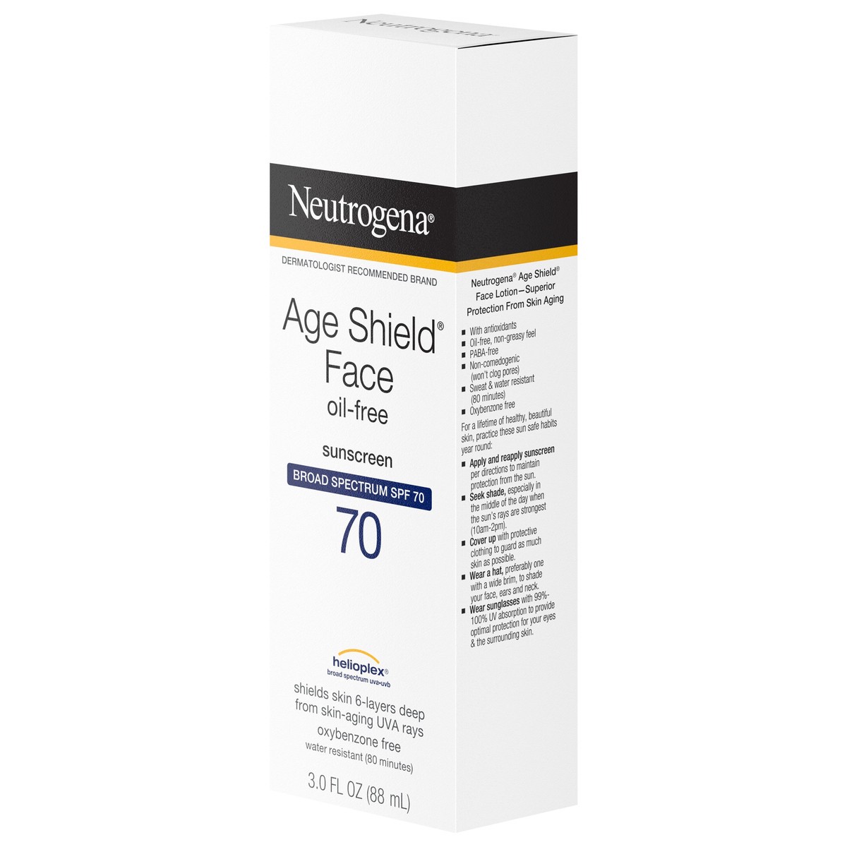 slide 9 of 15, Neutrogena Age Shield Face Oil-Free Sunscreen Lotion with Broad Spectrum SPF 70, Non-Comedogenic Moisturizing Sunscreen to Help Prevent Signs of Aging, PABA-Free, 3 fl. oz, 3 fl oz