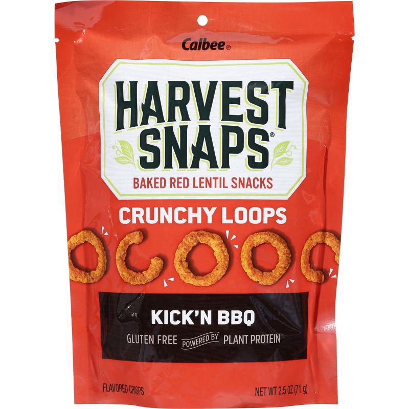 slide 6 of 6, Harvest Snaps Crunchy Loops Kick'n BBQ Baked Red Lentil Snacks 2.5 oz, 2.5 oz