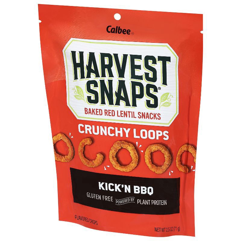 slide 4 of 6, Harvest Snaps Crunchy Loops Kick'n BBQ Baked Red Lentil Snacks 2.5 oz, 2.5 oz