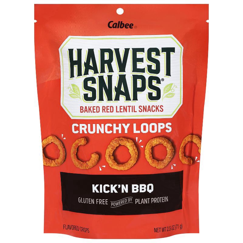 slide 5 of 6, Harvest Snaps Crunchy Loops Kick'n BBQ Baked Red Lentil Snacks 2.5 oz, 2.5 oz