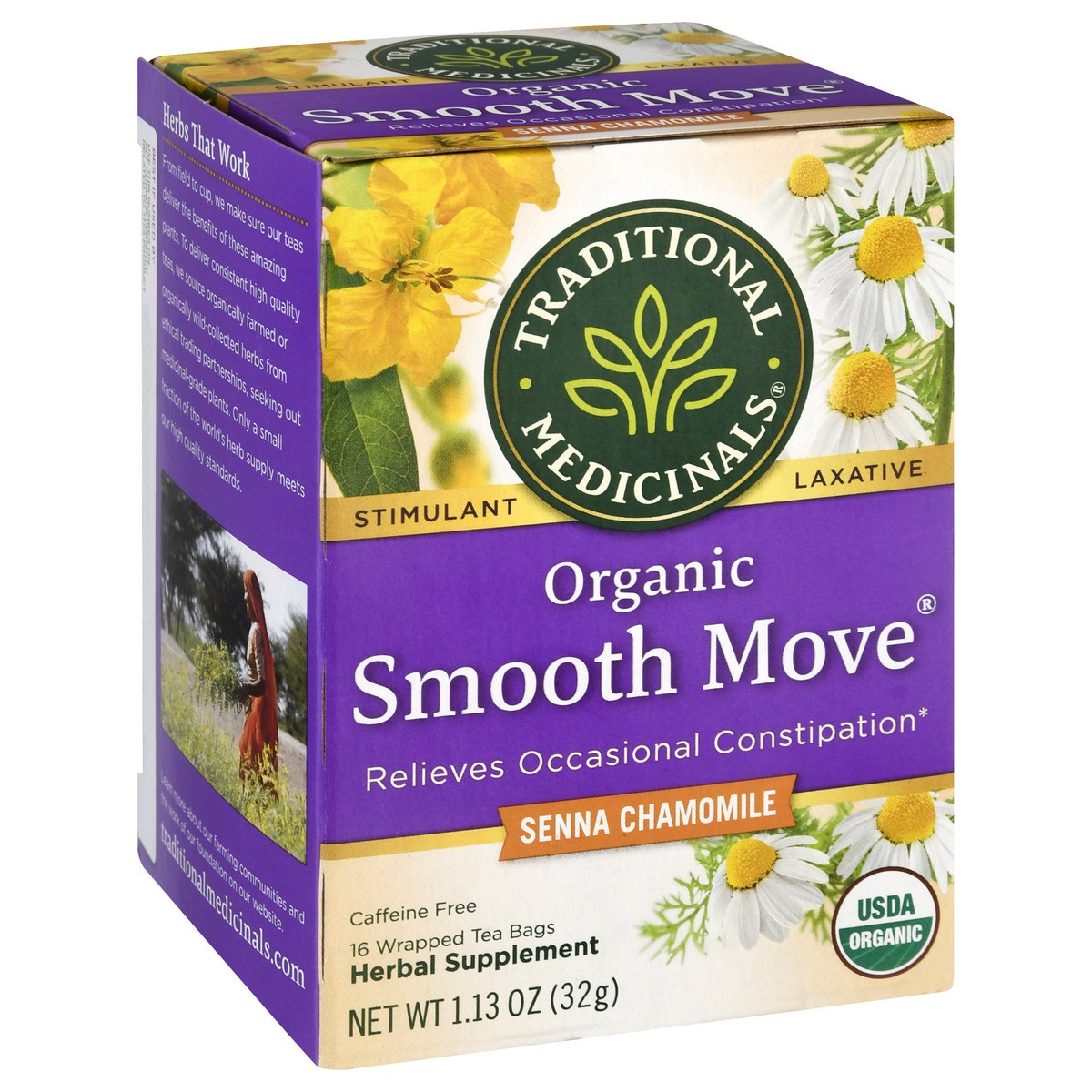 slide 2 of 9, Traditional Medicinals Organic Smooth Move Chamomile, Caffeine Free Herbal Laxative Tea, 16 ct