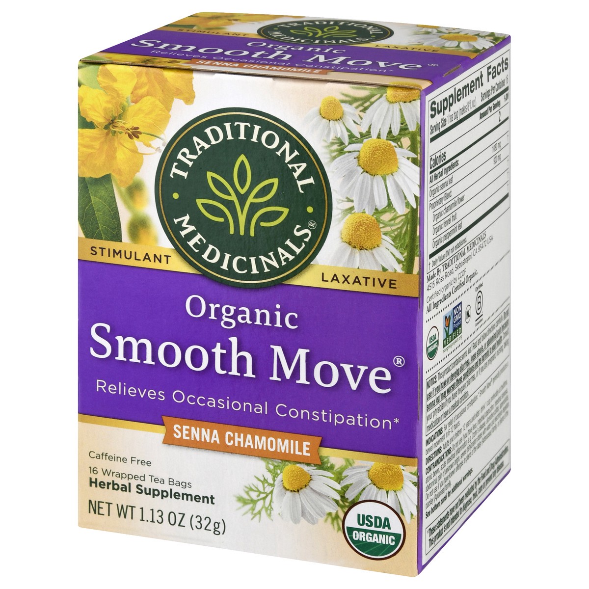 slide 3 of 9, Traditional Medicinals Organic Smooth Move Chamomile, Caffeine Free Herbal Laxative Tea, 16 ct