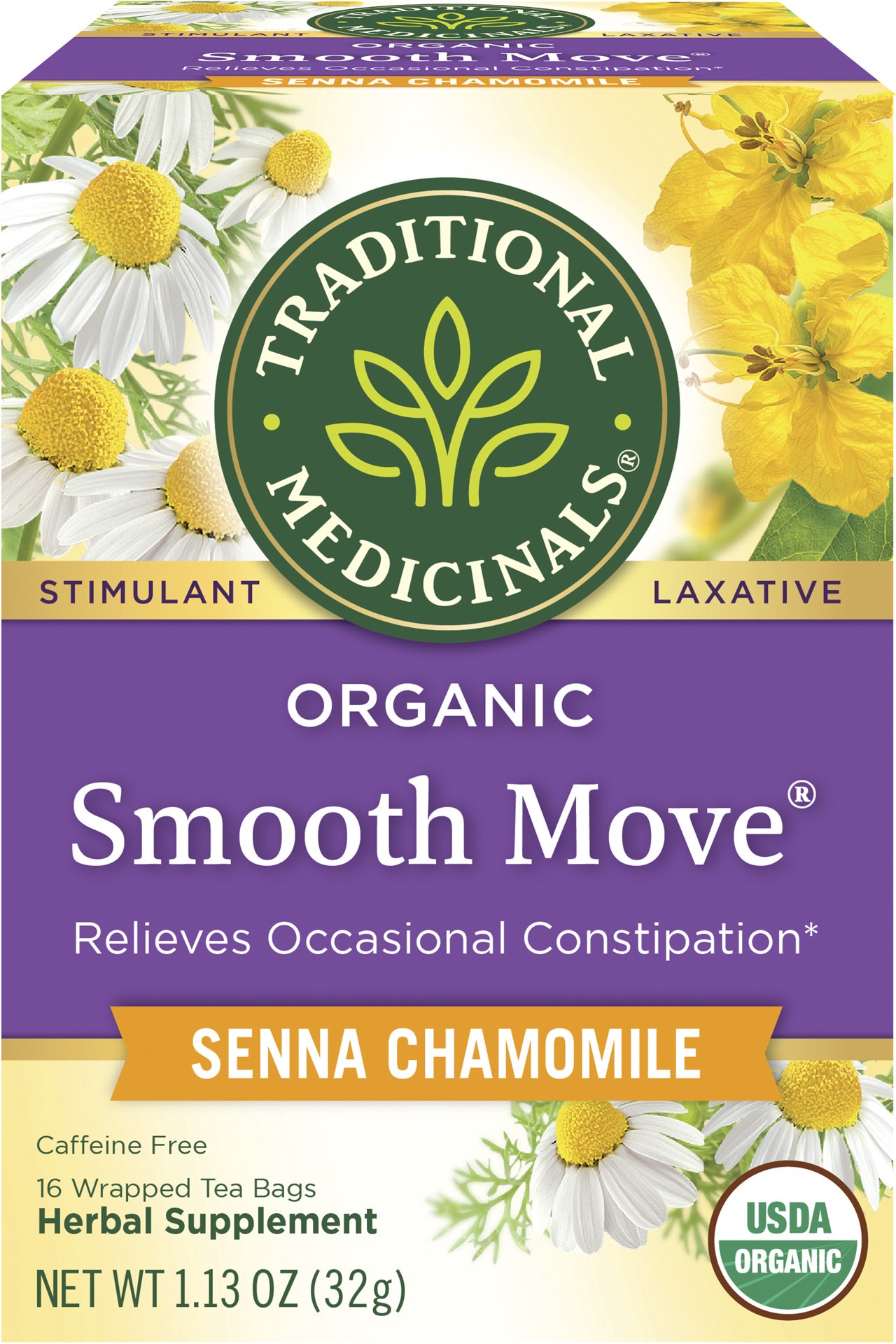 slide 1 of 9, Traditional Medicinals Organic Smooth Move Chamomile, Caffeine Free Herbal Laxative Tea, 16 ct