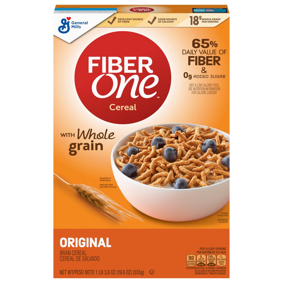 slide 1 of 10, Fiber One Cereal, Original Bran, High Fiber Cereal Made with Whole Grain, 19.6 oz, 19.6 oz