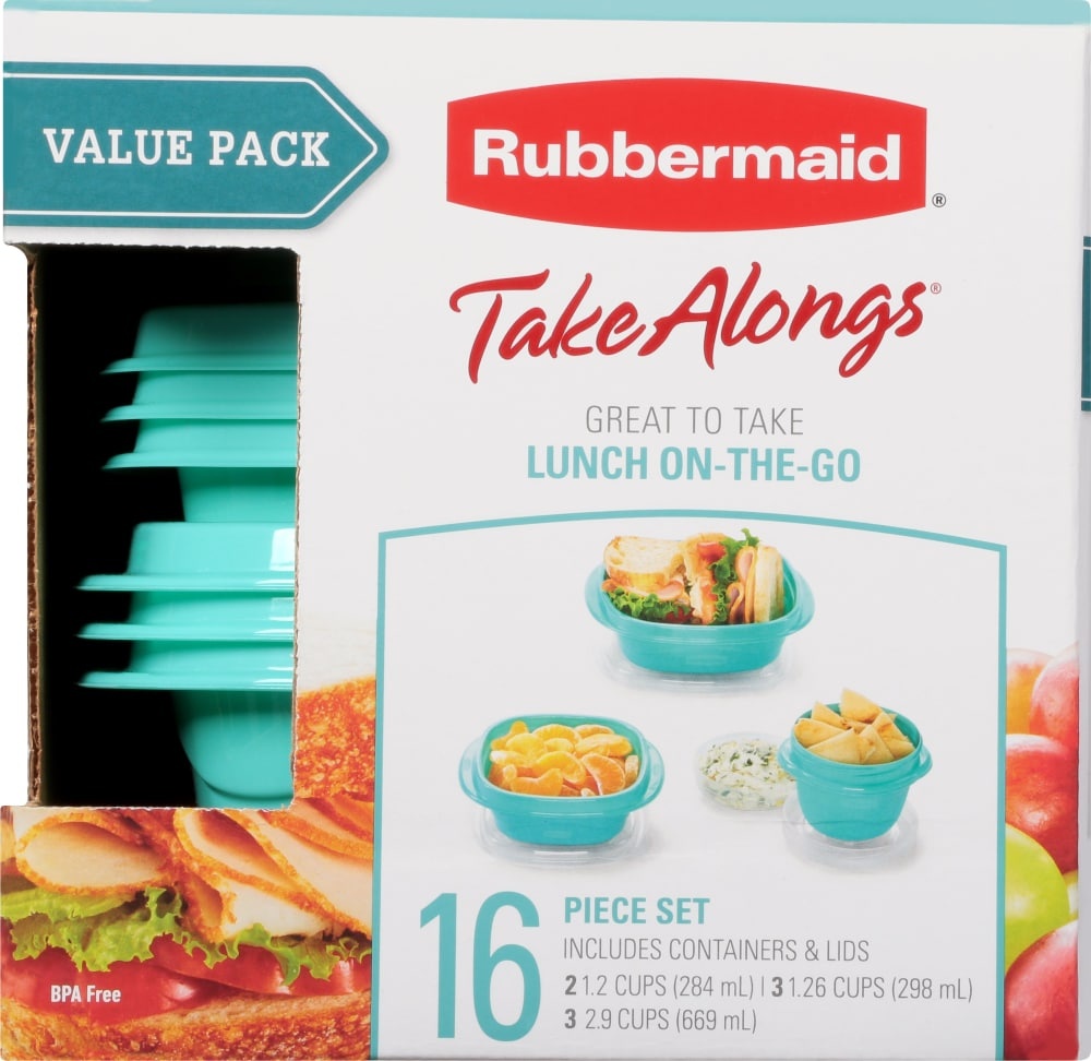 slide 1 of 1, Rubbermaid Takealongs Food Containers & Lids - Aqua/Clear, 8 ct