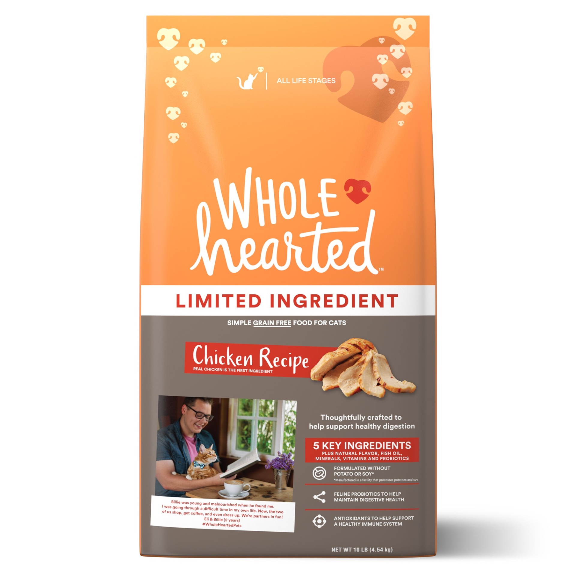 slide 1 of 1, WholeHearted Grain Free Limited Ingredient Chicken Recipe Dry Cat Food for All Life Stages, 10 lb