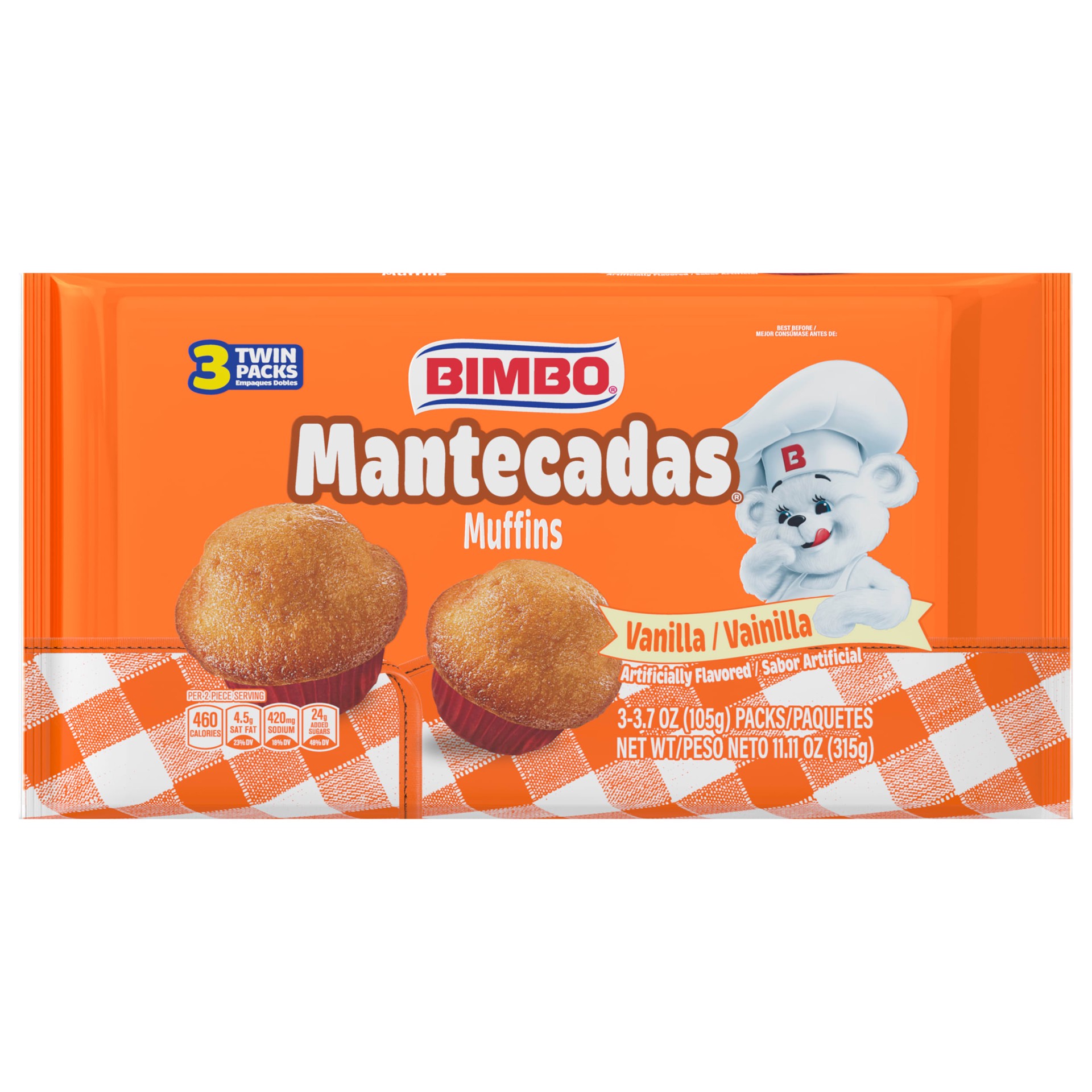 slide 1 of 9, Bimbo Mantecadas Vanilla Muffins, 3 count, Muffins, 11.10 oz Bag, 3 ct