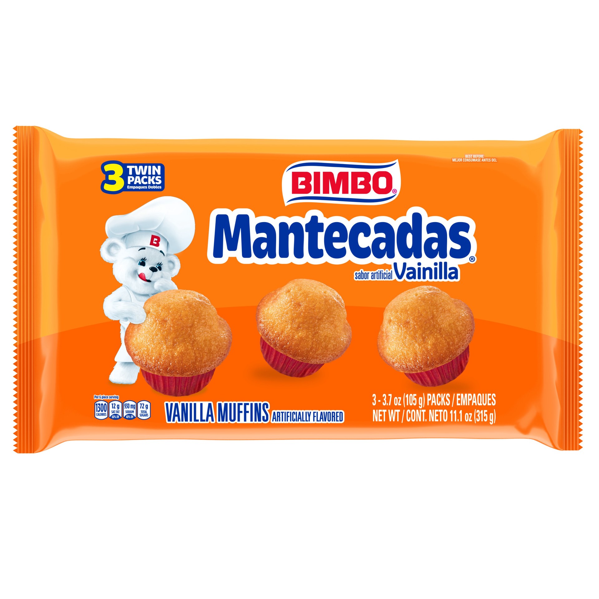 slide 1 of 9, Bimbo Mantecadas Vanilla Muffins, 3 count, Muffins, 11.10 oz Bag, 3 ct