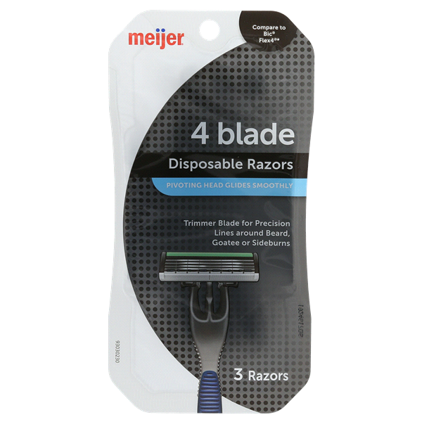 slide 1 of 1, Meijer Men's 4 Blade Disposable Razors, 3 ct