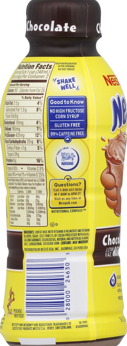 slide 4 of 5, Nesquik Milk, Reduced Fat, Chocolate, 16 oz