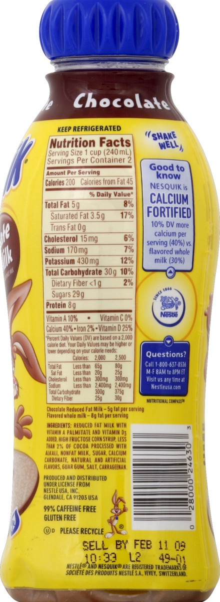 slide 5 of 5, Nesquik Milk, Reduced Fat, Chocolate, 16 oz