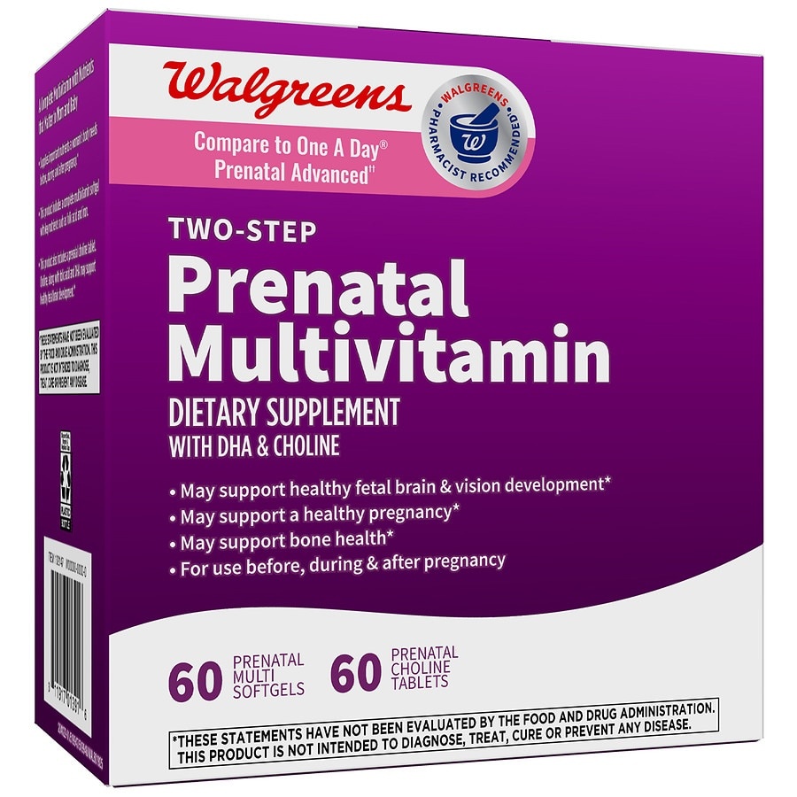slide 1 of 1, Walgreens Two-Step Prenatal Multivitamin with DHA & Choline, 120 ct