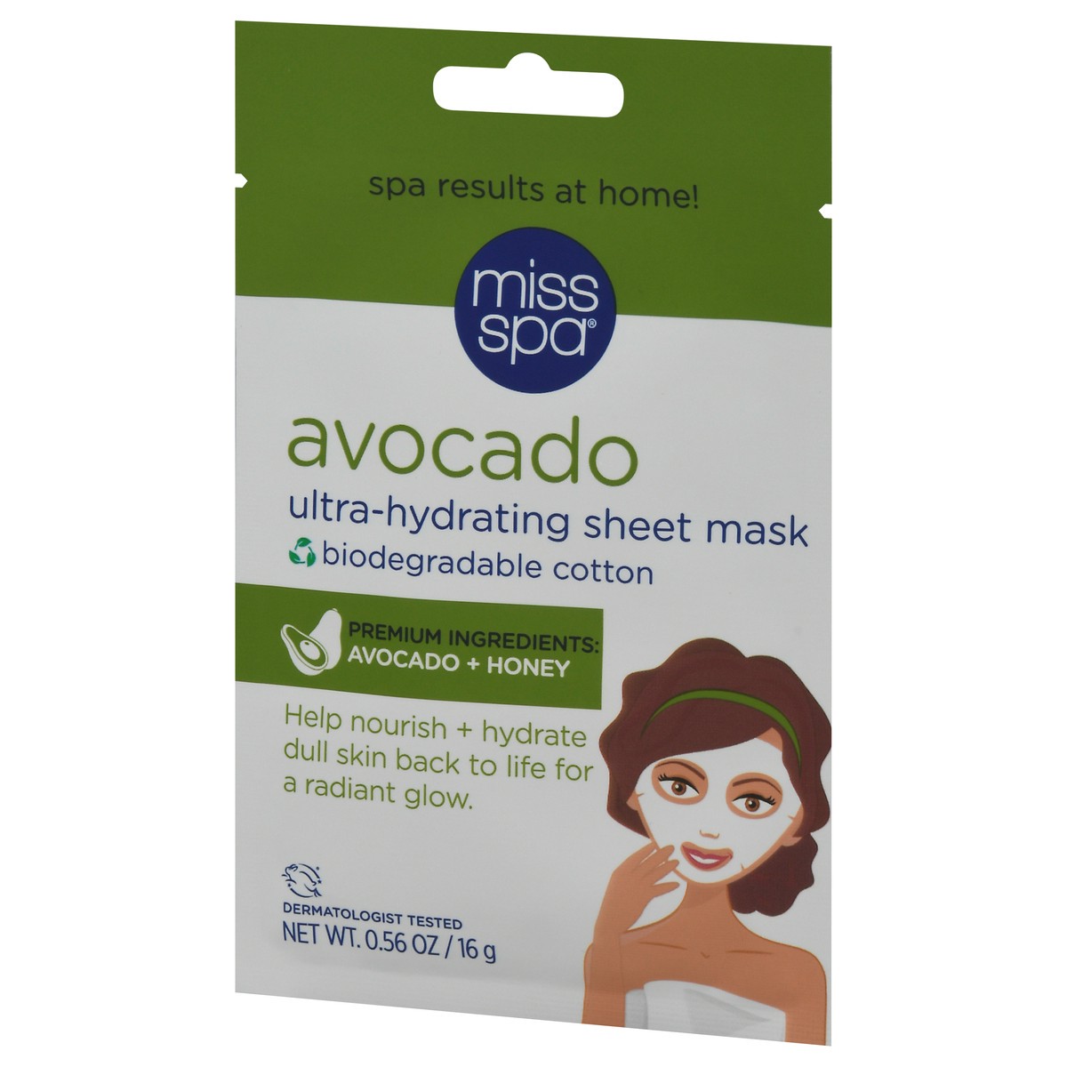 slide 4 of 9, Miss Spa Avocado Biodegradable Facial Sheet Mask, 0.56 oz