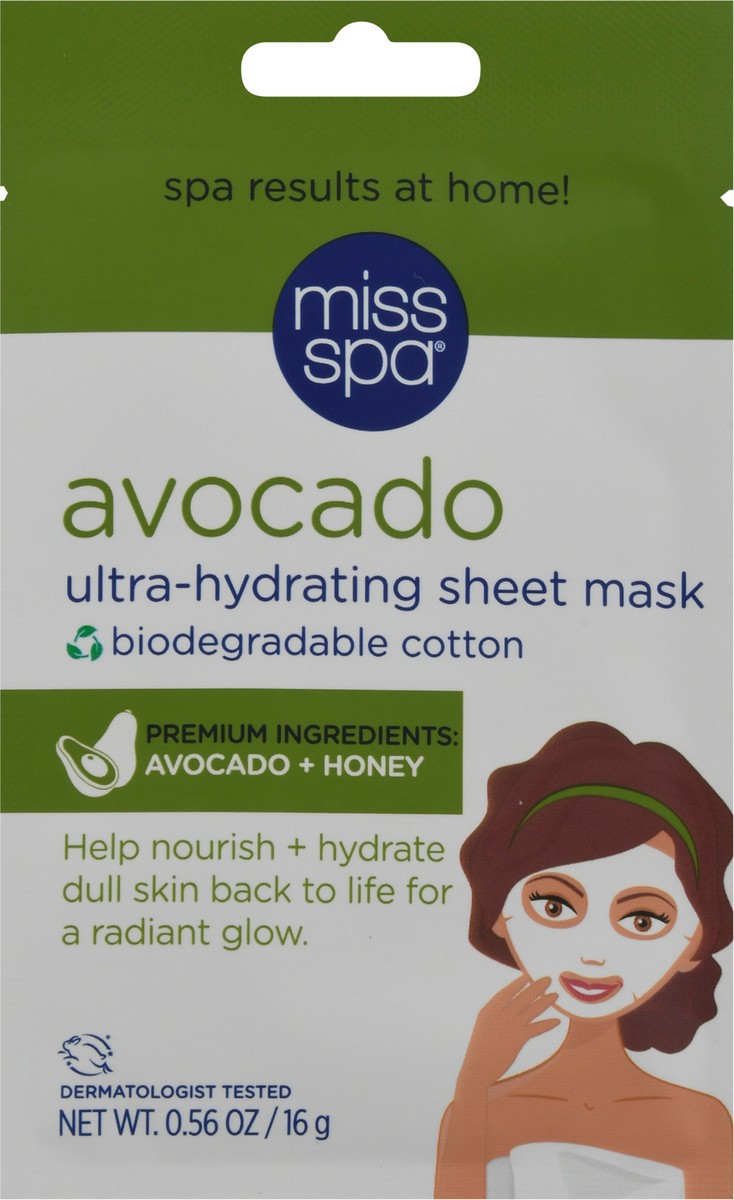 slide 5 of 9, Miss Spa Avocado Biodegradable Facial Sheet Mask, 0.56 oz