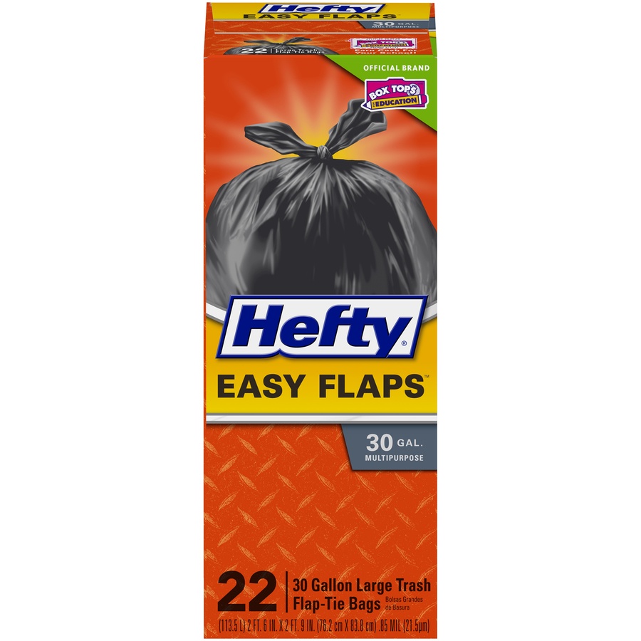 slide 1 of 6, Hefty Easy Flaps Large Flaps 30 Gallon Trash Bags, 22 ct