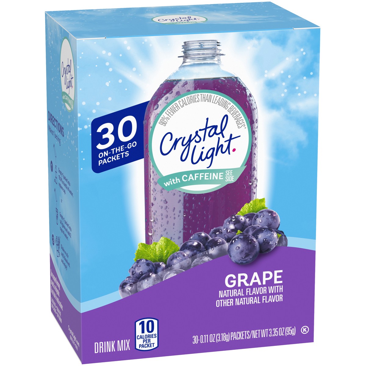 slide 6 of 9, Crystal Light Grape Naturally Flavored Powdered Drink Mix with Caffeine, 30 ct On-the-Go Packets, 30 ct